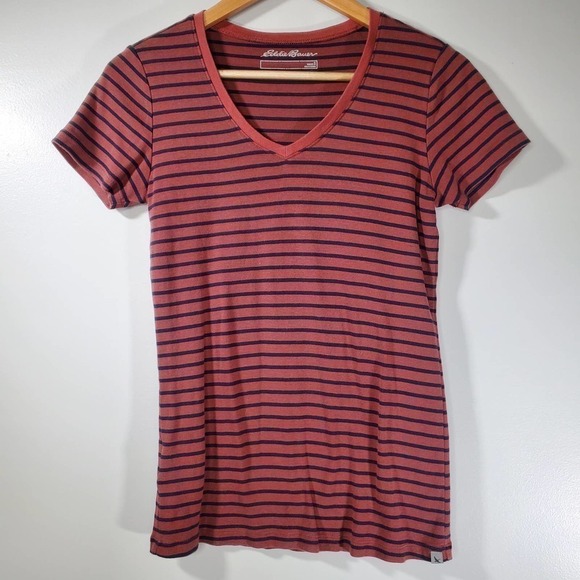 Eddie Bauer Cotton Knit Stretch V-Neck Short Sleeve Shirt Orange Size Small - Picture 10 of 10